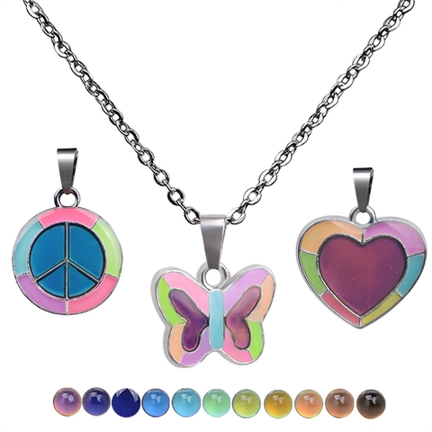 Collar Colgante Mariposa Corazón Paz Luminoso Aleación De Zinc Acero Inoxidable Cambio Color Humor Temperatura
