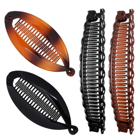 Pinces À Cheveux Banane Pour Femmes Plastique Pinces À Poissons Peignes À Cheveux Écaille Léopard Accessoires Coiffure