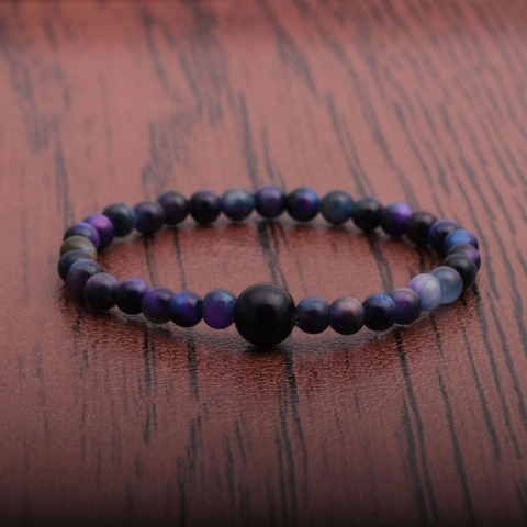 Pulsera De Cuentas Para Hombre Piedra Ojo De Tigre Cielo Estrellado Estilo Galaxia Joyería Elástica