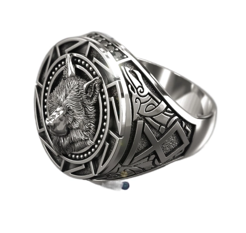 Viking Wolf Head Ring Celtic Totem Relief Metal Alloy Retro Punk Gothic Signet Jewelry For Men