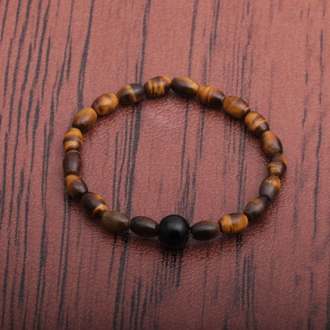 Tiger Eye Stone Beaded Bracelet Natural Oval Beads Handmade Stretch Elastic Jewelry Gift For Men Women