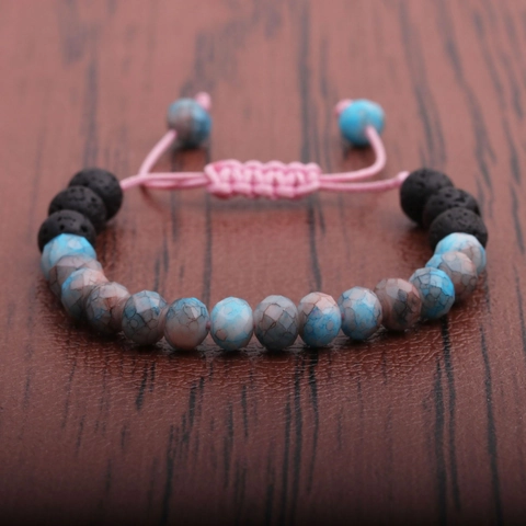 Bracciale Perline Pietra Lavica Pietra Preziosa Sfaccettata Corda Regolabile Fatto A Mano Gioielli Boho