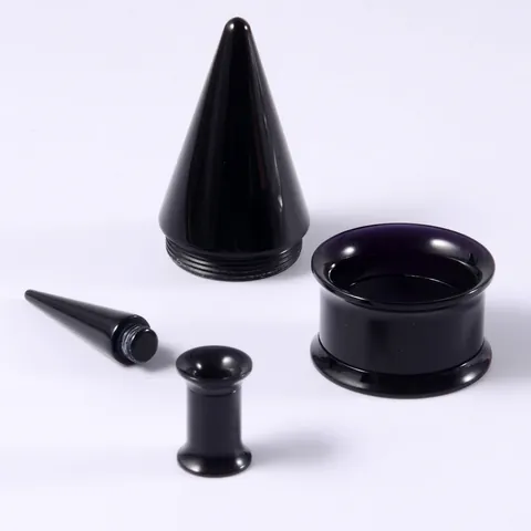 Black Acrylic Ear Stretching Taper And Flare Plug Combined Piercing Jewelry Lightweight Expanders Punk Style Unisex