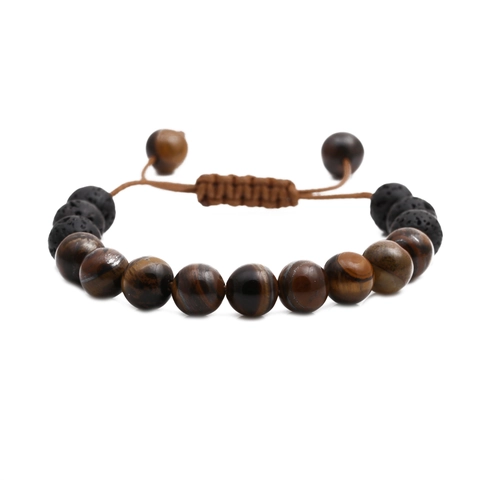 Bracelet Perles Fait Main Pierre De Lave Volcanique Oeil De Tigre Turquoise Quartz Rose Cordon Ajustable Enfants Unisexe