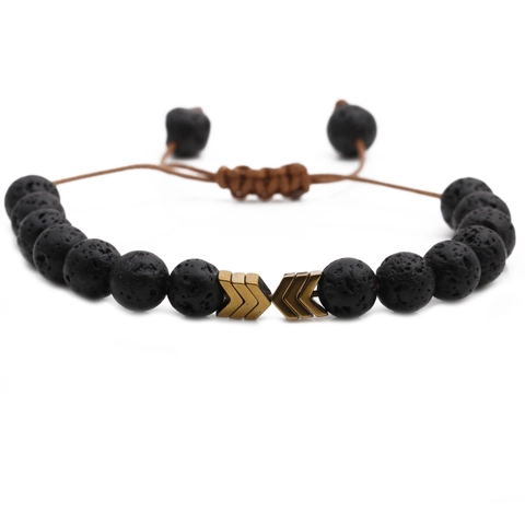 Men Lava Stone Beaded Bracelet Handmade Woven Adjustable Cord Arrow Metal Charm Punk Style Jewelry
