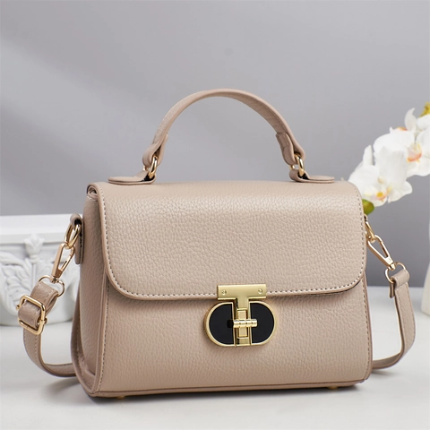 Borsa A Mano Da Donna In Pelle PU Motivo Litchi Chiusura A T In Metallo Borsa A Tracolla Cinghia Regolabile Versatile