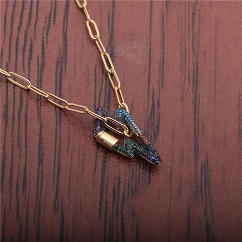 Collana Con Ciondolo A Fulmine Rame Zircone Colorato Oro Catena A Graffetta Hip Hop Gioielli Di Moda Per Donna