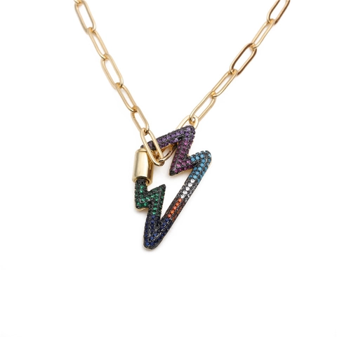 Collana Con Ciondolo A Fulmine Rame Zircone Colorato Oro Catena A Graffetta Hip Hop Gioielli Di Moda Per Donna