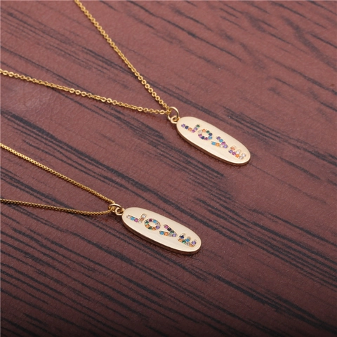 Collar Con Colgante Ovalado Letra Love Cobre Con Circonita Cúbica Colorida Joyería Moda Minimalista Regalo Mujer