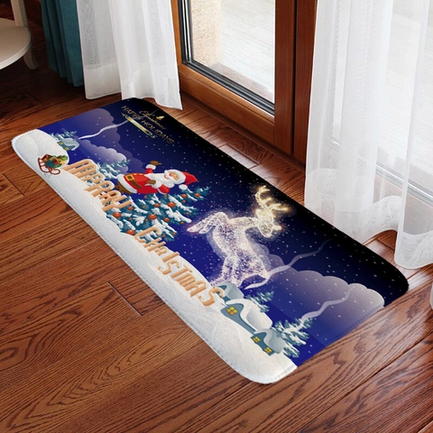 Christmas Floor Mat Runner Rug Polyester Flannel Non-Slip Absorbent Festive Snowman Santa For Kitchen Living Room Entryway