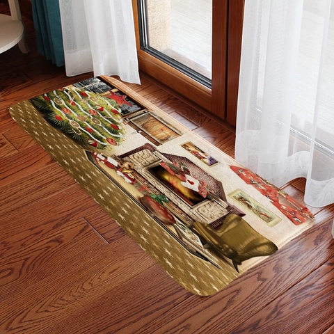 Christmas Floor Mat Non Slip Absorbent Flannel Polyester Rug For Living Room Kitchen Entryway Festive Decor