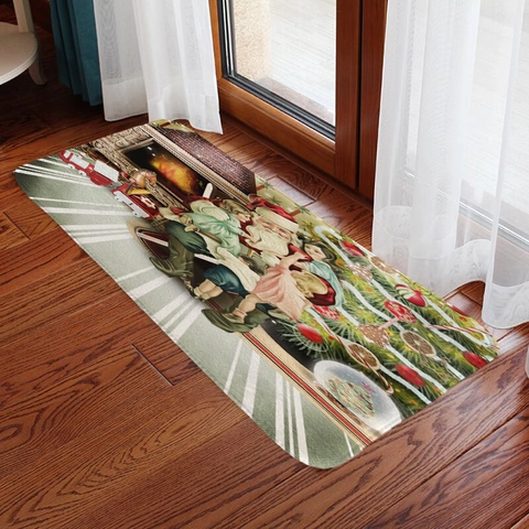 Christmas Floor Mat Non Slip Absorbent Flannel Polyester Rug For Living Room Kitchen Entryway Festive Decor