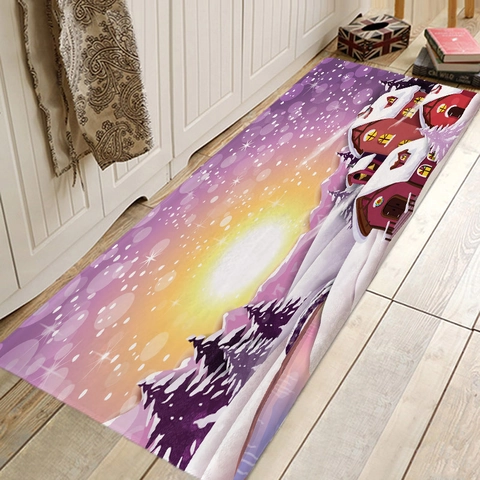 Christmas Floor Mat Flannel Absorbent Non-Slip Kitchen Rug Indoor Entrance Doormat Winter Snow Scene Festive Decoration