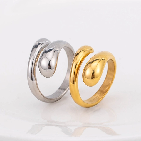 Wassertropfen Offener Ring 316L Edelstahl Verstellbar Minimalistisch Spiegelpoliert Tränenform Schmuck