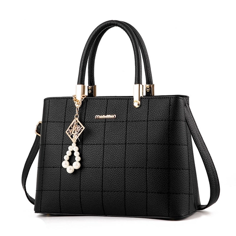 Borsa A Mano Trapuntata Donna Pelle PU Trama Litchi Ciondolo Perla Artificial Borsa A Spalla Tracolla Elegante Moda Ufficio