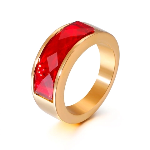 Vintage Titanium Stainless Steel Ring For Men Women Rectangle Colorful Crystal Glass Inlaid Band Fashion Jewelry Gift