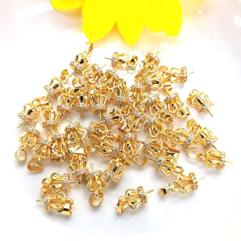 Crown Pendant Connector Gold Plated Copper Rhinestone Artificial Pearl Bead Cap Jewelry Making Materials DIY Handcrafted Accessorie