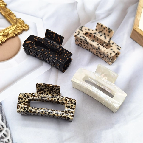 Acetate Haarklammer Rechteck Hohl Leoparden Schildpatt Rutschfeste Starke Haarnadel Für Frauen Mode Styling