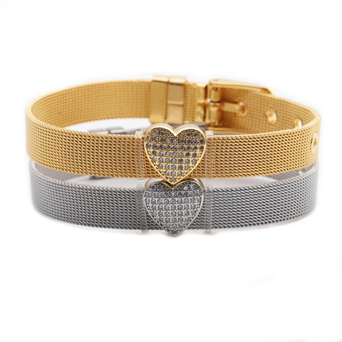 Bracciale Con Ciondolo A Cuore Maglia In Acciaio Inossidabile Fibbia Regolabile Cinturino Milanese Gioielli Moda