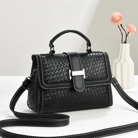 Borsa A Mano Trama Intrecciata Pelle PU Borsa A Tracolla Retro Elegante Borsa Da Donna Fibbia Argentata