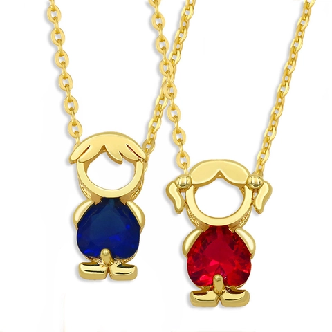 Anhänger Halskette Kupfer 18K Vergoldet Mit Herz Zirkonia Jungen Mädchen Figur Für Paare Minimalistischer Schmuck