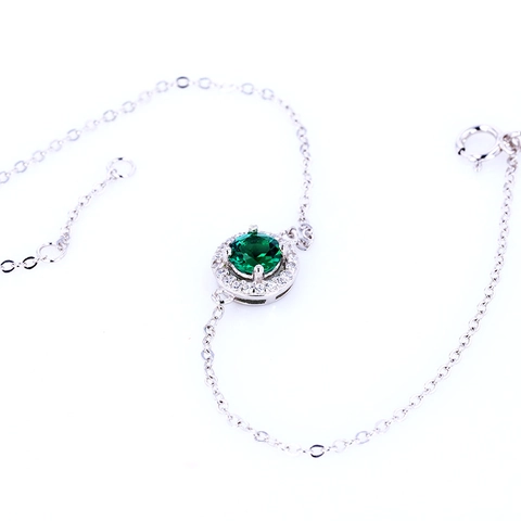 Elegant 925 Sterling Silver Emerald Green Synthetic Gemstone Bracelet With Rhinestones Korean Style Jewelry For Women Gift