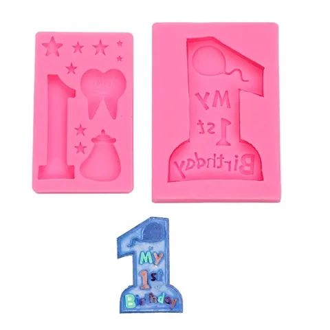 Silicone First Birthday Cake Mold Number One Star Tooth Milk Bottle Fondant Chocolate Mold Baby Birthday Party Decorating Tool