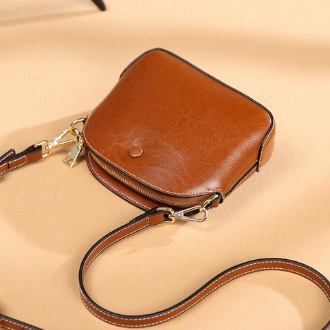 Borsa A Tracolla A Conchiglia In Vera Pelle Cerata Vintage Per Donna Piccola Borsa A Spalla Retrò Borsa A Mano Versatile