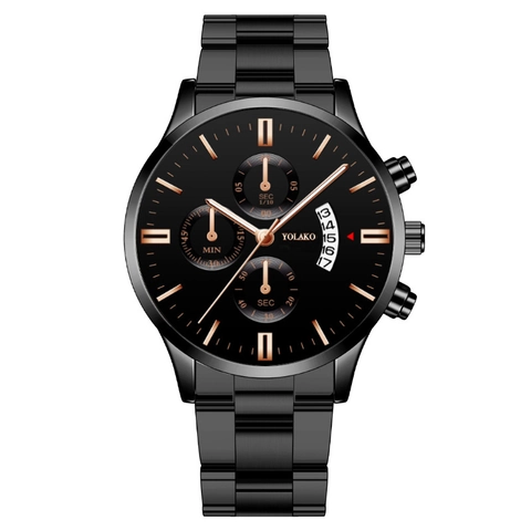 Montre Quartz Pour Hommes Business Mode Style Chronographe Calendrier Aiguilles Lumineuses Boîtier Alliage Bracelet Acier Inoxydable