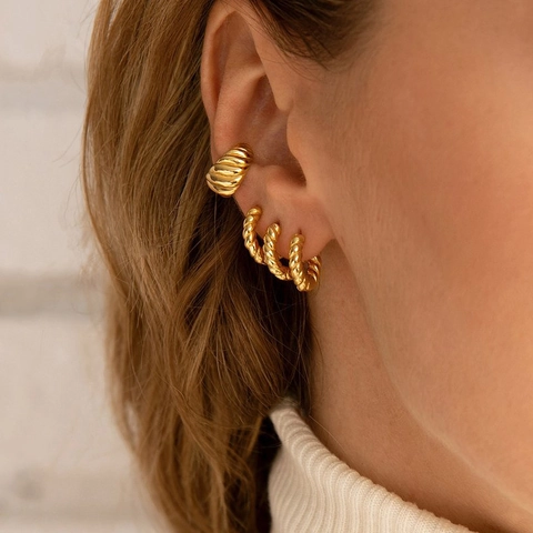 Western Style C Shaped Twist Hoop Earrings Brass 18K Gold Plated Personalized Geometric Rope Earrings Retro Fashion Jewelry For Women