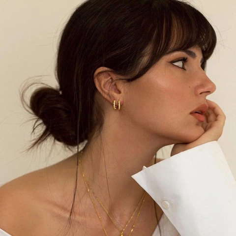 Western Style C Shaped Twist Hoop Earrings Brass 18K Gold Plated Personalized Geometric Rope Earrings Retro Fashion Jewelry For Women