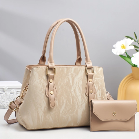 Women Handbag And Small Pouch PU Leather Large Capacity Tote Crinkle Marble Texture Shoulder Crossbody Bag Elegant