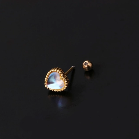 Pendientes De Cartilago Piedra Lunar Corazon Redondo Poste Acero Inoxidable Cobre Joyeria Piercing Mujer