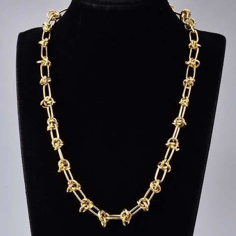 Collana A Catena Grossa Acciaio Inossidabile 316L Placcato Oro 18K Design A Nodo Girocollo Da Donna Stile Punk Hip Hop
