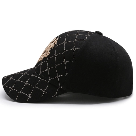 Gorra De Béisbol Para Mujer Algodón Bordado Dorado Texturizado Patrón Acolchado Ajustable Moda Retro