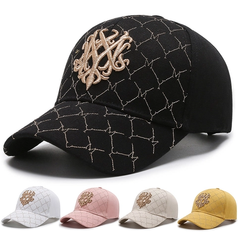 Gorra De Béisbol Para Mujer Algodón Bordado Dorado Texturizado Patrón Acolchado Ajustable Moda Retro