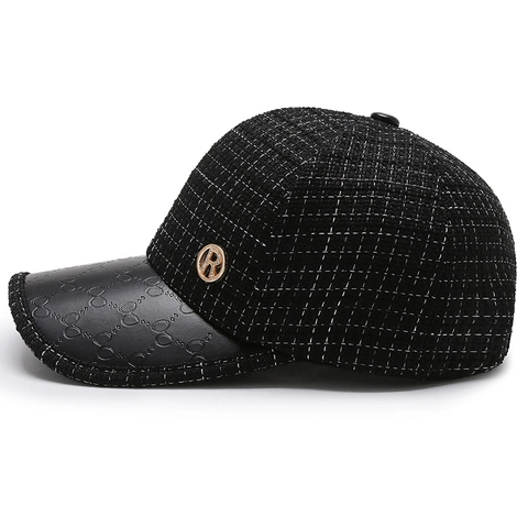 Cappellino Da Baseball Tweed Pelle PU Tesa Curva Regolabile Parasole Moda Stile Retrò Per Donne Uomini
