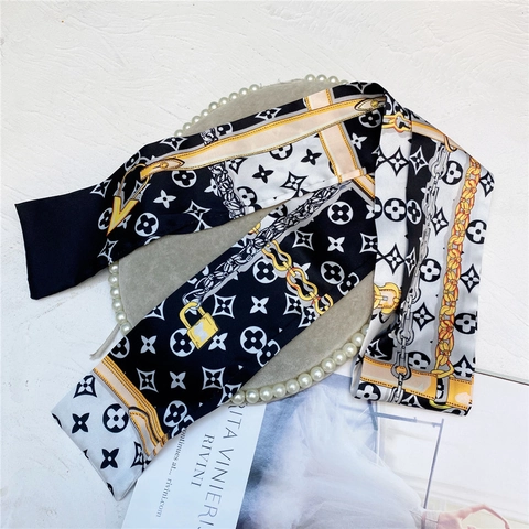 Satin Ribbon Scarf Floral Paisley Printed Long Narrow Hairband For Women Sweet Elegant Versatile Head Wrap Accessory