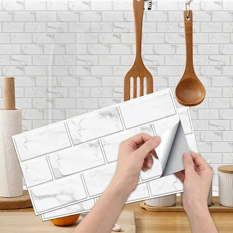 Adesivi Per Piastrelle Motivo Marmo Impermeabile Autoadesivo PVC 3D Decalcomanie Da Muro Lucido Decorazione Cucina Bagno