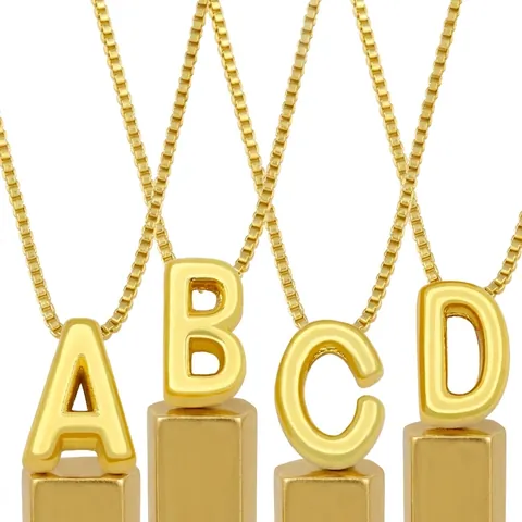 Collier Pendentif Lettre Alphabet Initiale Cuivre Plaqué Or 18K Bijoux Polis Minimalistes Pour Femmes Filles Simple