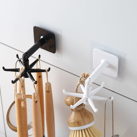 Gancio Da Cucina Ruotabile A 360 Gradi Plastica ABS Multi Artiglio Autoadesivo Montaggio A Parete Senza Fori Supporto Plegabile