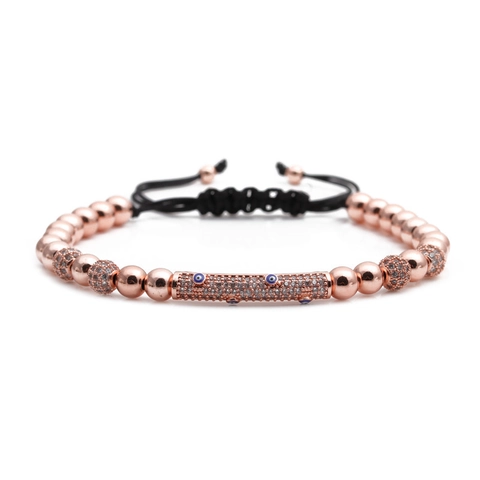 Pulsera Trenzada Mal De Ojo Cuentas De Cobre Micro Pavé Zirconia Cordón Ajustable Joyería De Protección Turca Mujeres Hombres