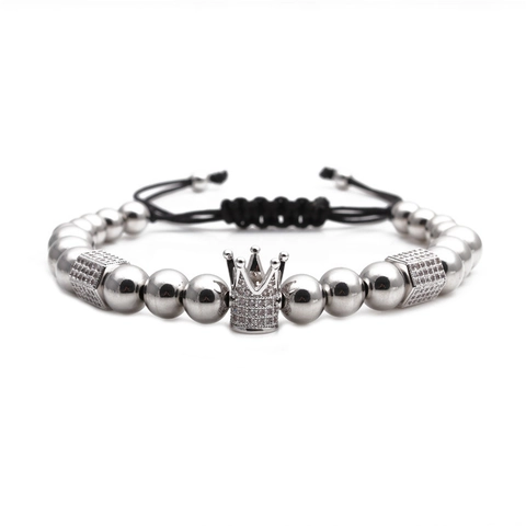 Bracciale Intrecciato Con Ciondolo A Corona Con Perle Di Rame E Zirconia Cubica Gioielli Con Cordino Regolabile Uomo Donna