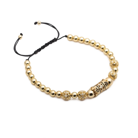 Gevlochten Armband Vergulde Koperen Kralen Zirkonia Geometrische Bedel Verstelbaar Touw Sieraden Unisex