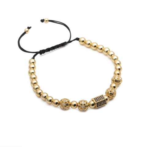 Pulsera De Cuentas Para Hombre Cobre Micro Pavé Zirconia Cúbica Hexágono Cuadrada Cuenta Cordón Tejido Ajustable Joyería