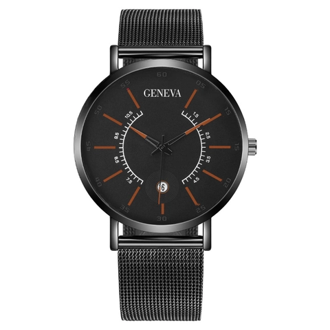 Men Fashion Business Quartz Watch With Stainless Steel Mesh Strap Round Dial Date Display Ultra Thin Minimalist Style