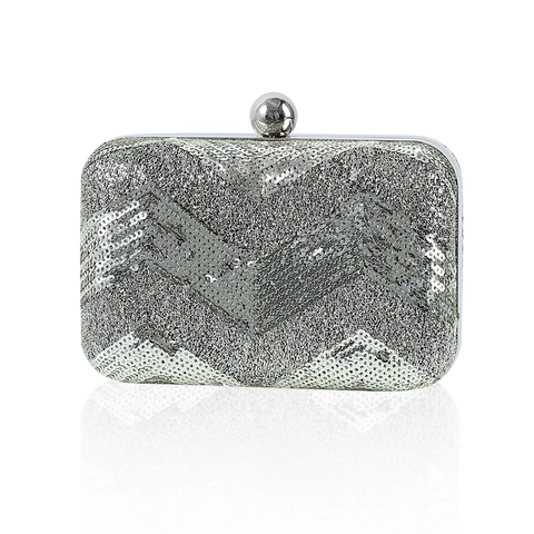 Chevron Sequin Evening Clutch Bag Mini Box Handbag With Detachable Chain Strap And Metal Ball Clasp For Women Party