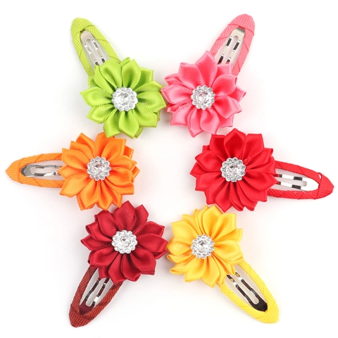 Pinzas Para El Pelo Flor Rhinestone Cinta Tela BB Clips Dulce Lindo Princesa Lado Pasador Niños Niñas Accesorios