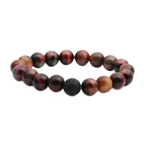 Natur Tigerauge Und Lavagestein Perlenarmband Für Herren Elastisch Handgefertigt Ethnisch Spiritueller Schmuck Geschenk