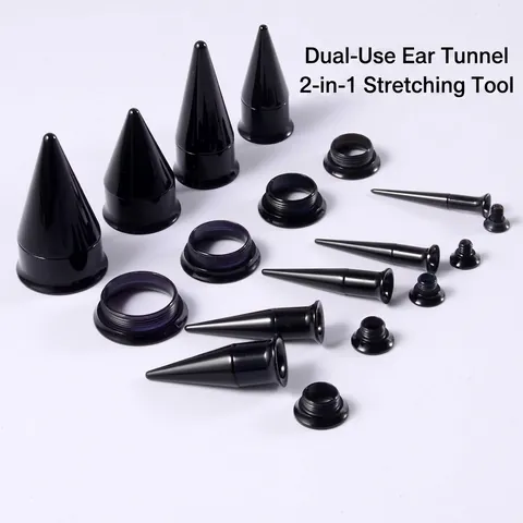 Black Acrylic Ear Stretching Taper And Flare Plug Combined Piercing Jewelry Lightweight Expanders Punk Style Unisex